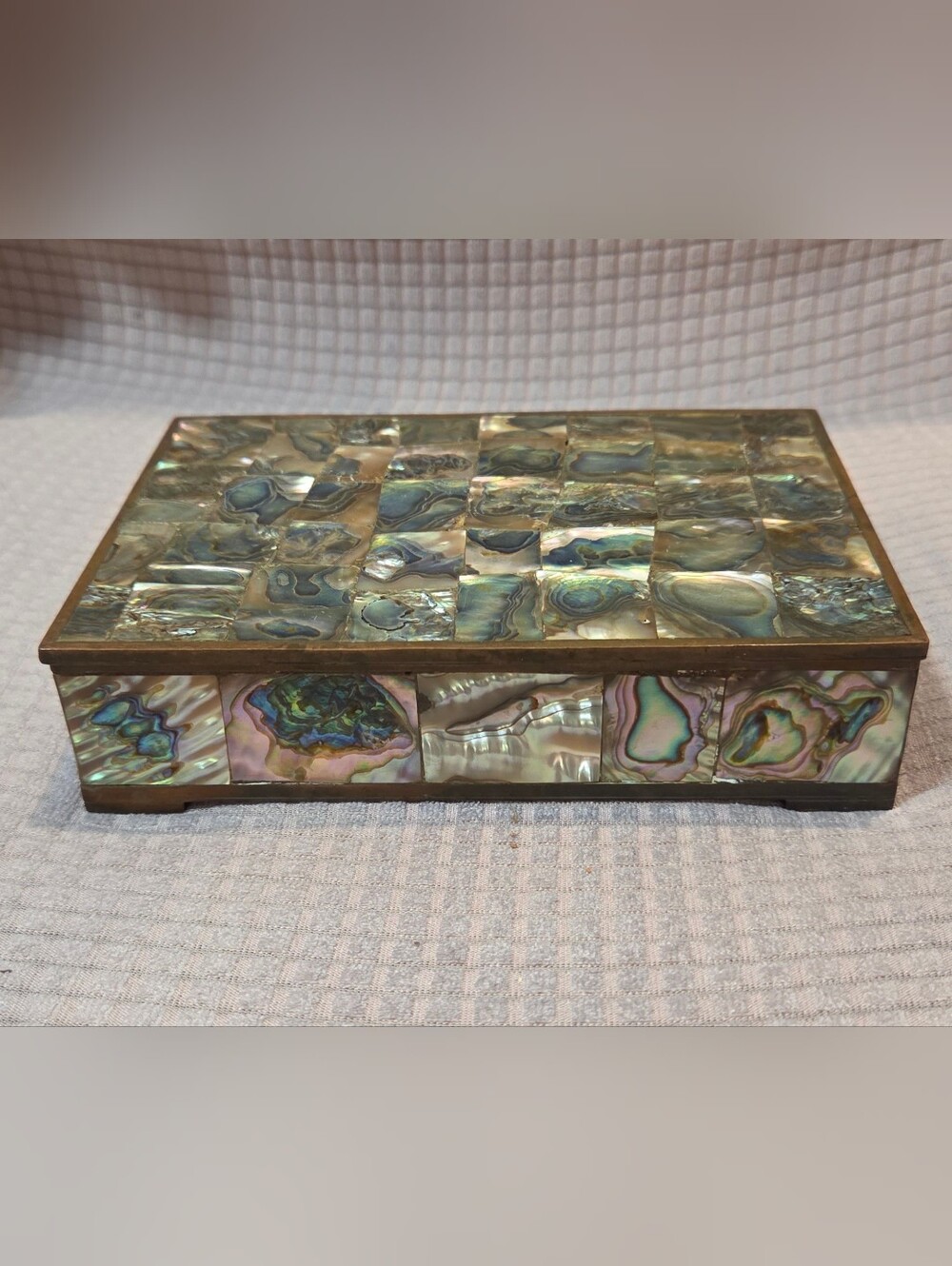 Vintage Taxco Mexico Abalone Mosaic Jewelry Box - Mid-Century Mexican Alpaca